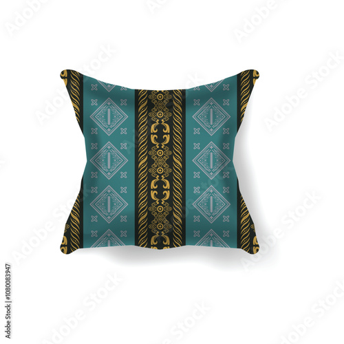 Realistic pillow mockup with ethnic traditional batik pattern vector