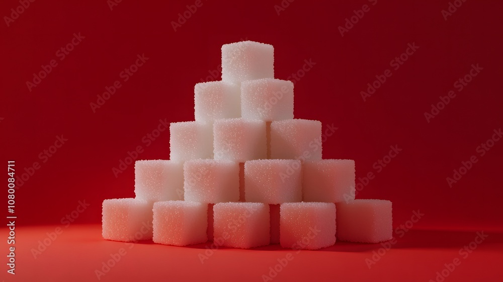 Sugar cubes meticulously stacked in the shape of a warning sign, symbolizing the cautionary message of excessive indulgence and the potential dangers of overconsumption. Sugar cubes meticulously stacked in the shape of a warning sign, symbolizing the cautionary message of excessive indulgence and the potential dangers of overconsumption.