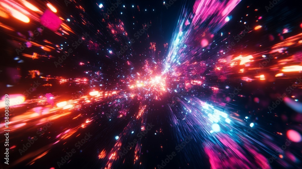 A chaotic yet beautiful depiction of data flow in a sci-fi setting, with bright neon rays and explosive bursts of color, on a black background A chaotic yet beautiful depiction of data flow in a sci-fi setting, with bright neon rays and explosive bursts of color, on a black background