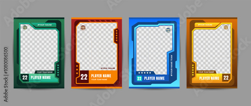 Collection of player frames for sports card template, Colorful frames with space for player and team information