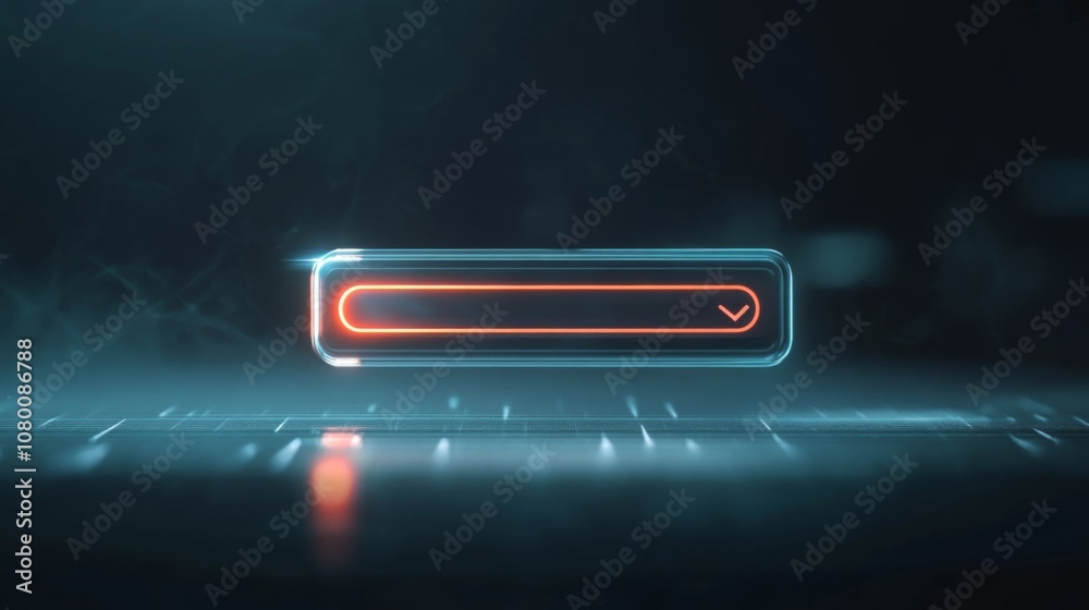Futuristic Interface: Glowing Neon Search Bar on Abstract Background Futuristic Interface: Glowing Neon Search Bar on Abstract Background