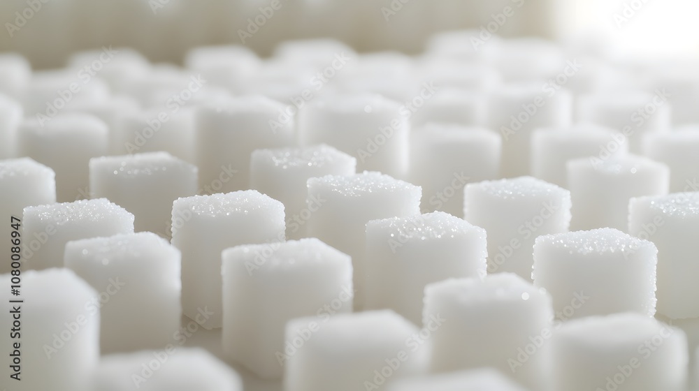 Fototapeta premium Sugar cubes meticulously stacked in the shape of a warning sign, symbolizing the cautionary message of excessive indulgence and the potential dangers of overconsumption.