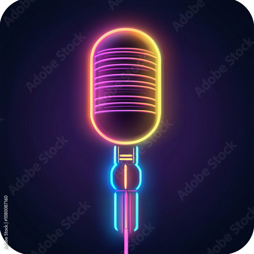 Neon Microphone Illustration in Vibrant Colors for Music and Podcast Themes
