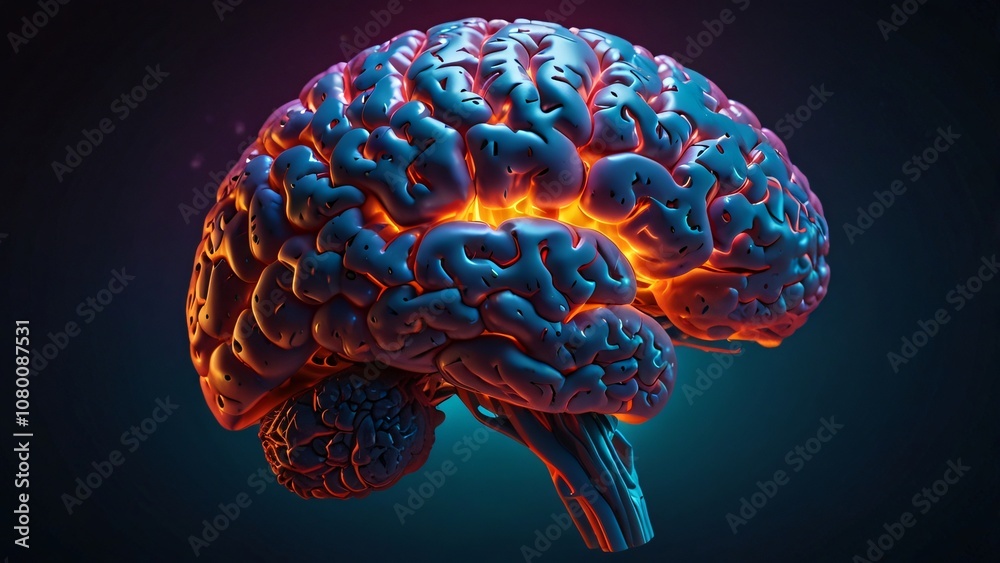 Illuminated Brain Model Displaying Neural Pathways and Activity Illuminated Brain Model Displaying Neural Pathways and Activity