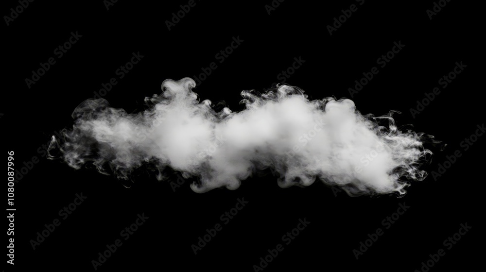 A close-up of a white smoke puff with intricate patterns, isolated on a black background