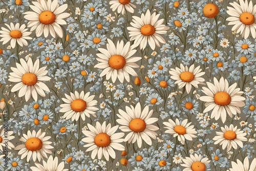 Charming vintage floral pattern with wildflowers like daisies forget me nots and clovers, Ai Generated