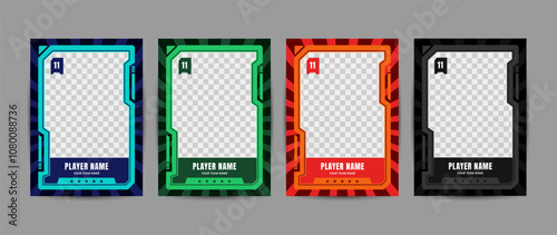 Collection of player frames for sports card template, Blank player cards in different colors