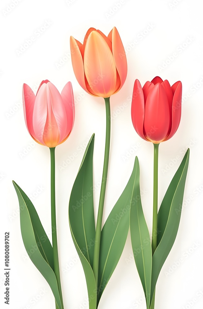 Naklejka premium Frame of tulips on white background, top view, spring atmosphere