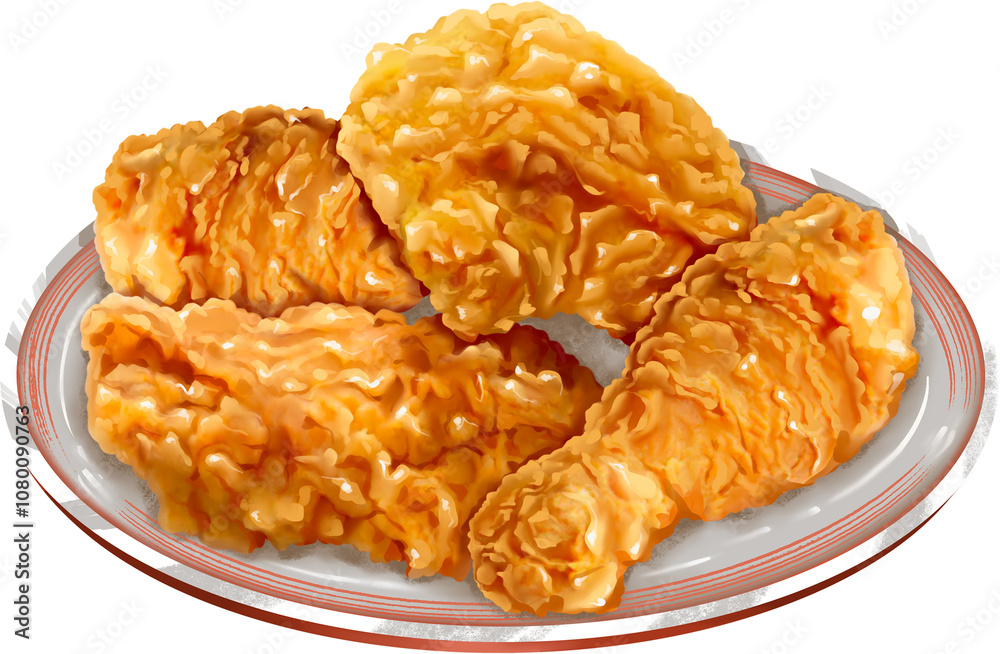 Fried Chicken on a Plate Illustration Fried Chicken on a Plate Illustration