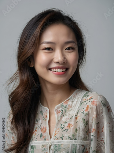 Graceful Japanese Model with Elegant Smile at Luxury Spa – High-Quality Stock Photo Featuring Relaxation and Serenity.