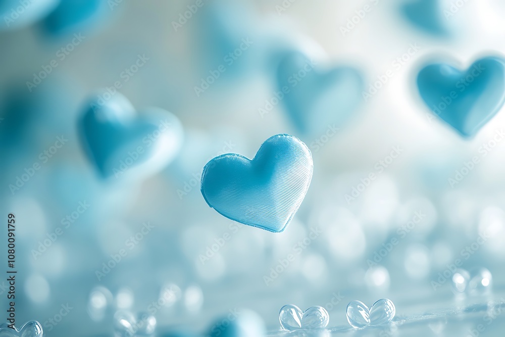 Floating soft blue hearts on a creamy white background. Floating soft blue hearts on a creamy white background.