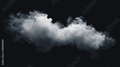 Puffy white cloud isolated on a solid black backdrop, illuminated to show off its fluffy shape