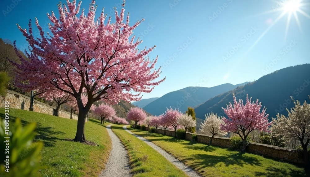  Sunny day in a blossoming orchard