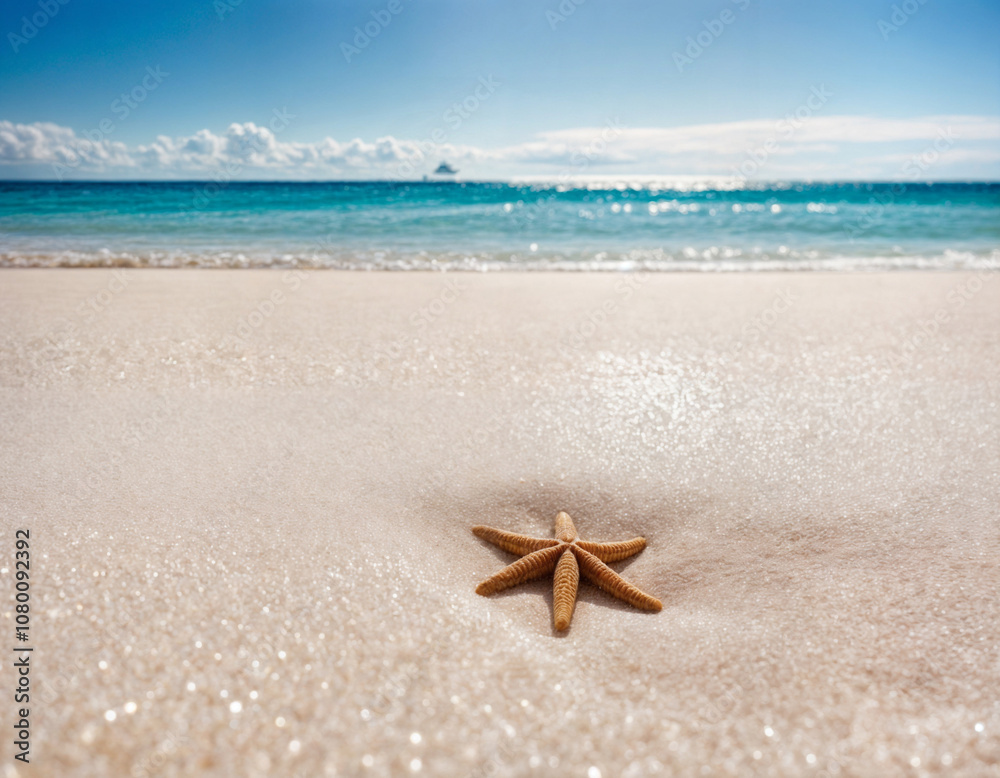 A beautiful beach with sand and starfish under the sun A beautiful beach with sand and starfish under the sun