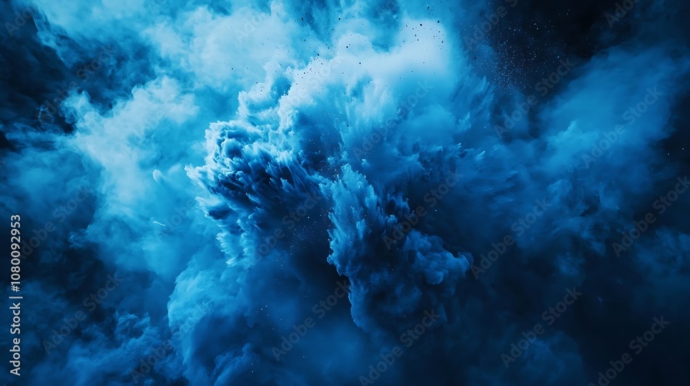 Blue explosion dust against a dark backdrop. Blue explosion dust against a dark backdrop.