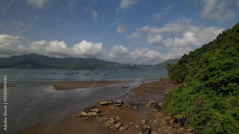 view of the sea from the mountain. aerial view of the beauty of the beach in the morning view of the sea from the mountain. aerial view of the beauty of the beach in the morning