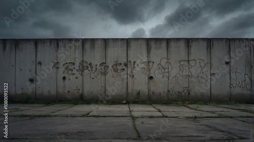 Wallpaper Mural Large concrete wall with graffiti on it. The wall is grey and the sky is cloudy. The mood is slightly depressing. Torontodigital.ca