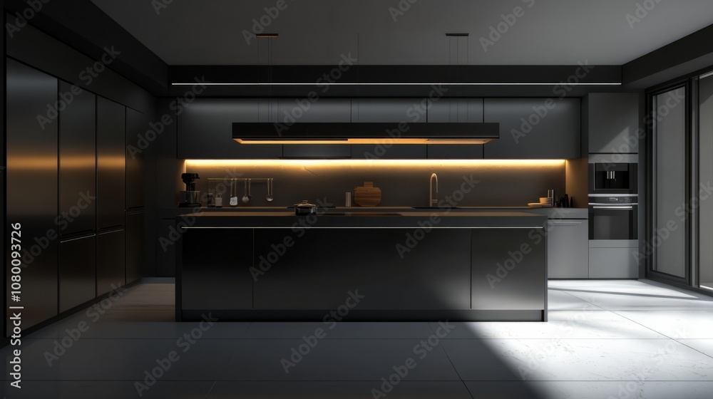 A modern kitchen with sleek cabinetry and a minimalist design, without people