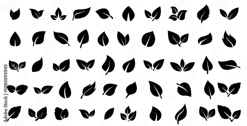 black hand drawn leaves set silhouettes icons black hand drawn leaves set silhouettes icons