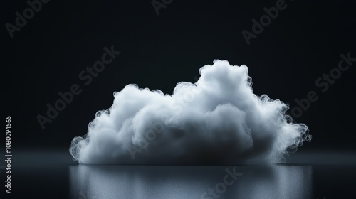 Realistic soft-edged white cloud suspended in front of an infinite black backdrop, glowing softly