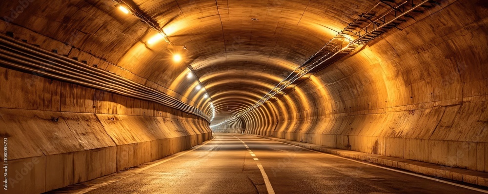 Obraz premium Illuminated tunnel with smooth road, dramatic lighting effects.