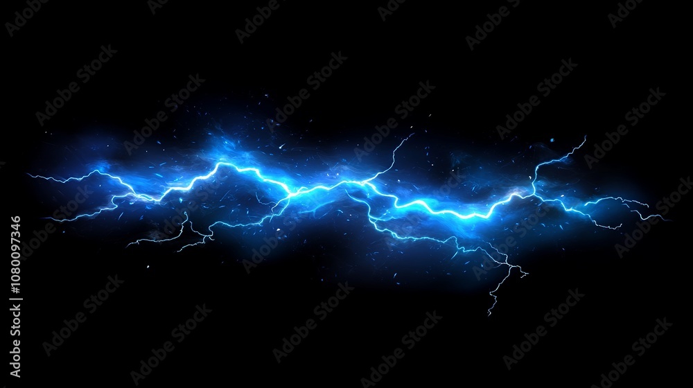 Vivid and hyperrealistic electric lightning strike with a bright blue ...