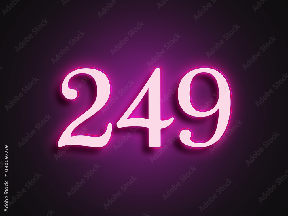 Pink glowing Neon light text effect of number 249. Pink glowing Neon light text effect of number 249.