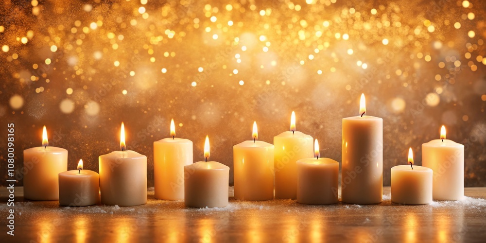 Warm Glow of Candlelight Against a Sparkling Golden Background Warm Glow of Candlelight Against a Sparkling Golden Background
