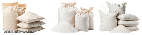 Flour bags stacked food production product display studio lighting close-up food industry dynamics