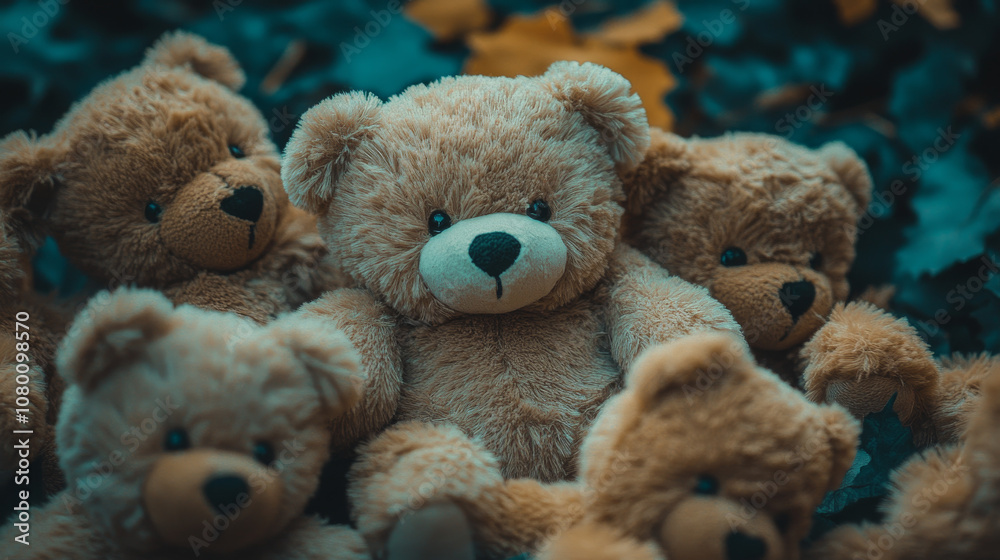 A bunch of cuddly teddy bears are arranged together, ready for a fun photo. There's plenty of room around them for you to add your own ideas! A bunch of cuddly teddy bears are arranged together, ready for a fun photo. There's plenty of room around them for you to add your own ideas!