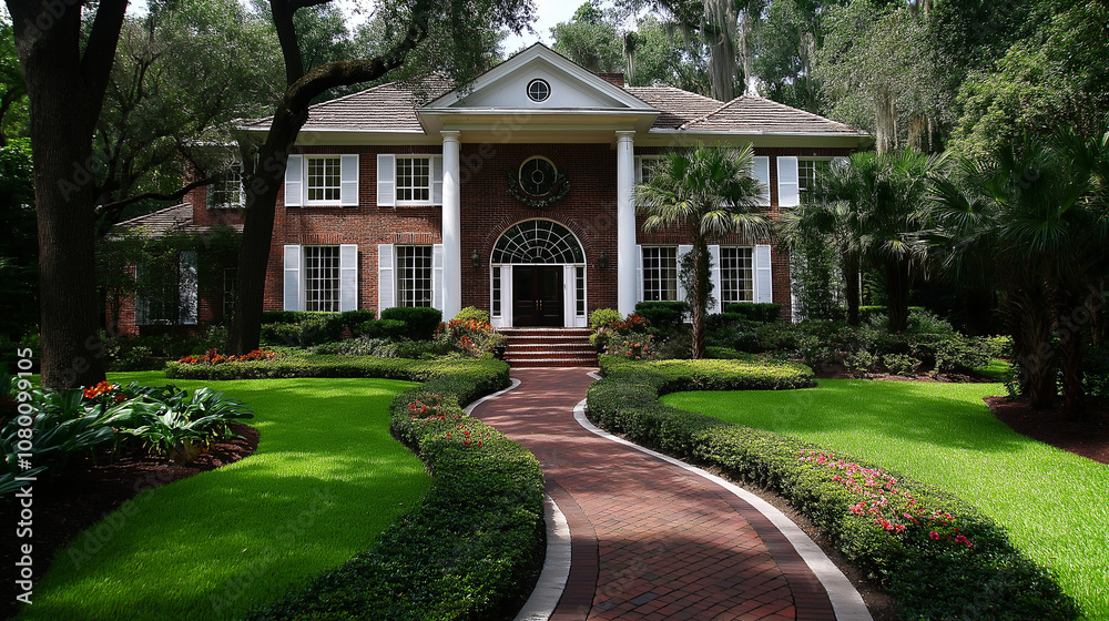 Brick Exterior with White Shutters and Manicured Lawn Brick Exterior with White Shutters and Manicured Lawn