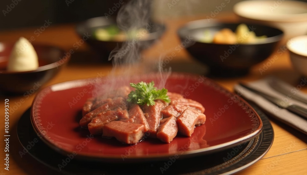 Deliciously steaming hot meal ready to be savored Deliciously steaming hot meal ready to be savored