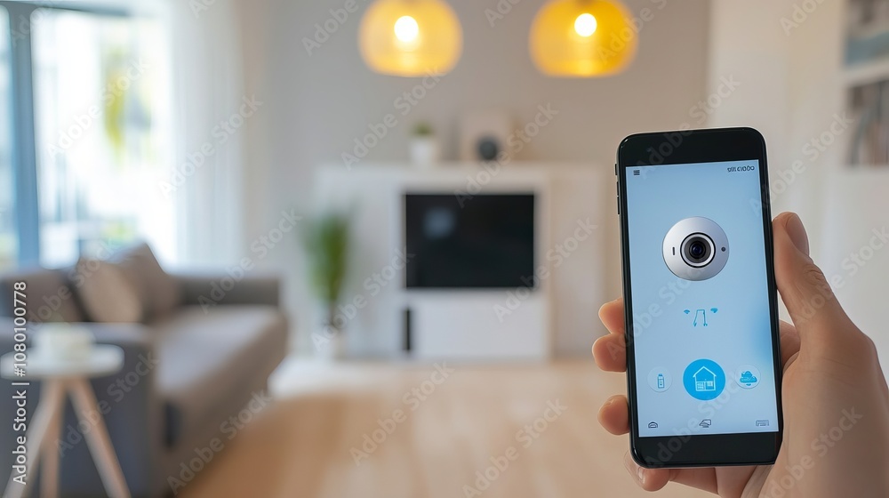 A smart home security system with connected cameras, motion sensors, and alarms, controlled remotely via a smartphone, offering peace of mind and enhanced safety. A smart home security system with connected cameras, motion sensors, and alarms, controlled remotely via a smartphone, offering peace of mind and enhanced safety.
