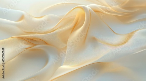 A serene, flowing abstract form that resembles translucent, feather-light fabric in hues of soft gold and champagne, with subtle hints of warm ivory. 