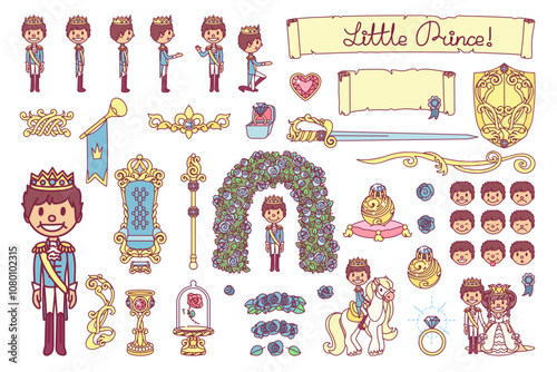 vector cute Little Prince set, flat king collection