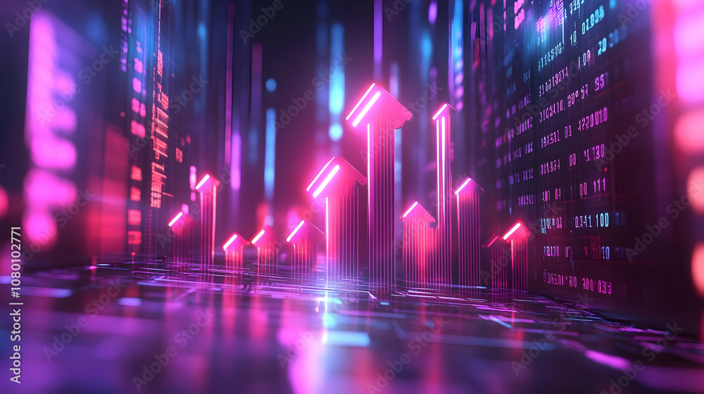 Abstract 3D Illustration: Neon Pink Arrows Upward Abstract 3D Illustration: Neon Pink Arrows Upward