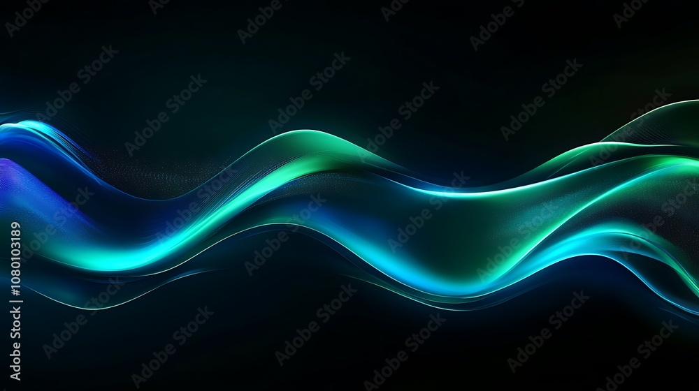 Fluid liquid light design with neon green and blue hues glowing across Fluid liquid light design with neon green and blue hues glowing across