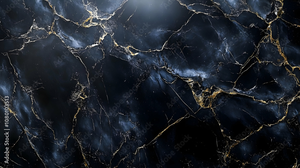 Dark Blue Marble Background with Golden Veins