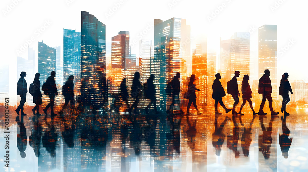 custom made wallpaper toronto digitalSilhouettes of People Walking in Front of Cityscape Illustration