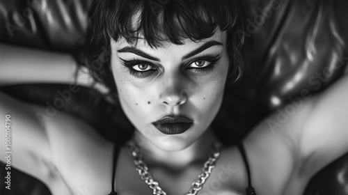 Black and white Extreme close up portrait of a woman form the 1950s
