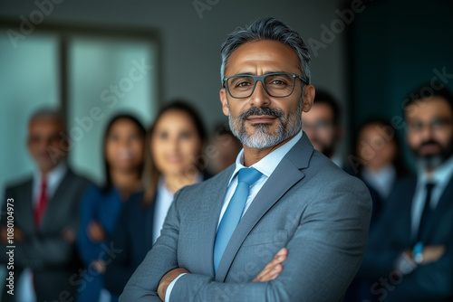 Portrait of an Indian businessman with his team
