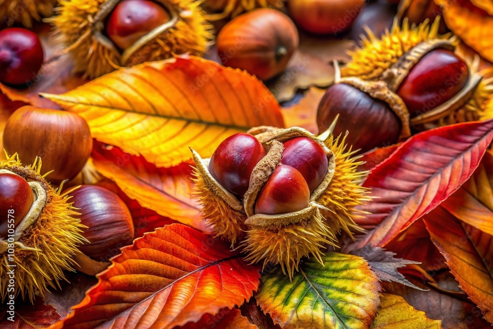 Autumn Beech Nuts Macro Photography AI Art, Detailed Close-up Autumn Beech Nuts Macro Photography AI Art, Detailed Close-up