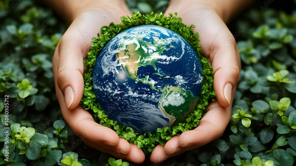 Green Earth Globe in Hands Illustration Green Earth Globe in Hands Illustration