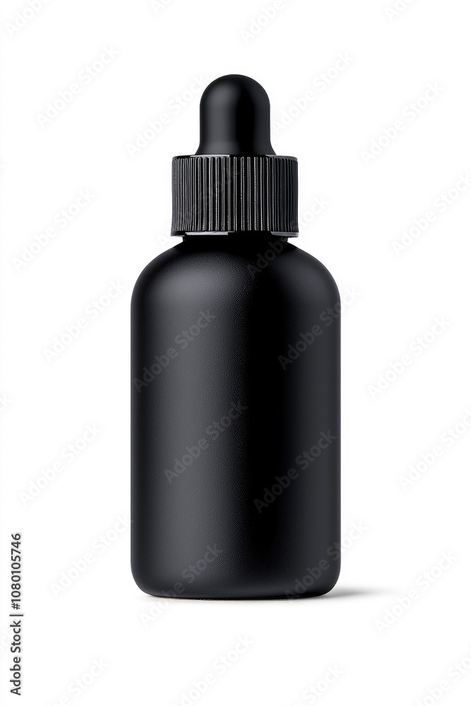 matte black dropper bottle standing upright on a white background matte black dropper bottle standing upright on a white background