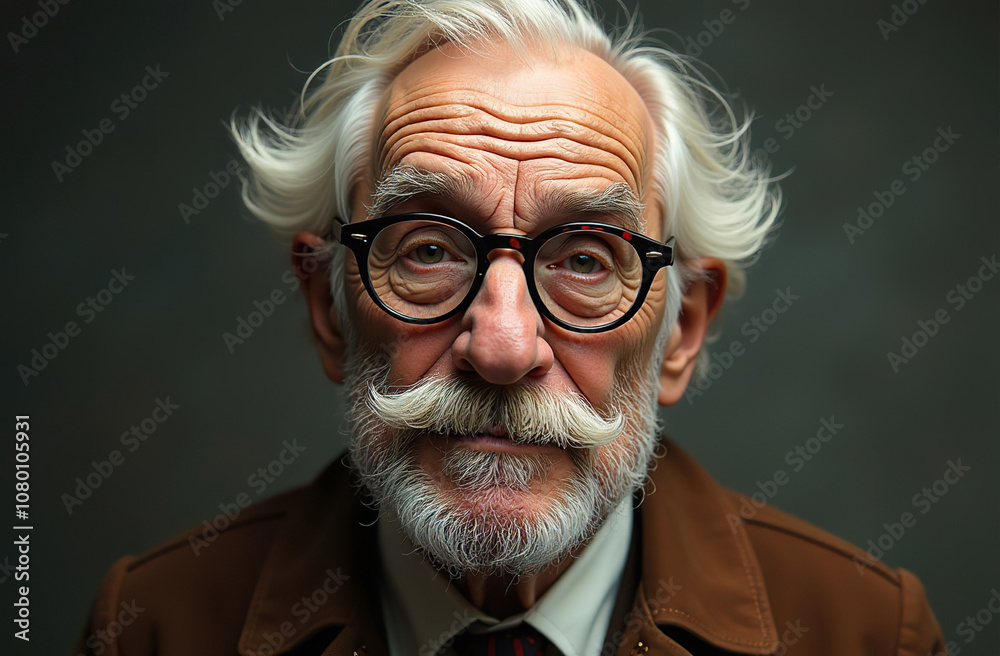 A gray-haired old man with glasses wrinkles his forehead and squints. A gray-haired old man with glasses wrinkles his forehead and squints.