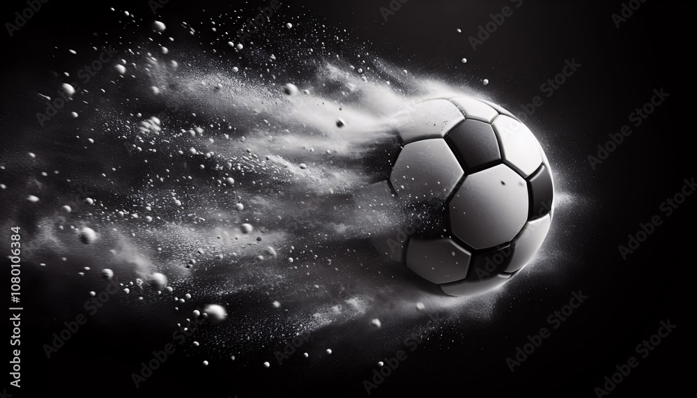 Fototapeta premium Fliegender Fußball, schwarz-weiß, Hintergrund 
