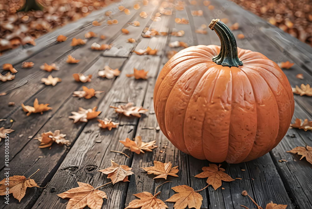 Fotografie Orange pumpkin on a wooden surface