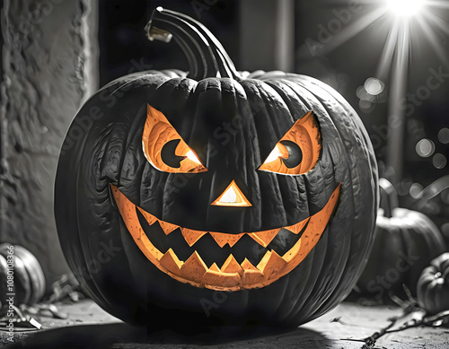 Pumpkin lantern of black color as a original symbol of Halloween