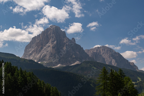 Italian Dolomites landscape with cloudy blue sky
