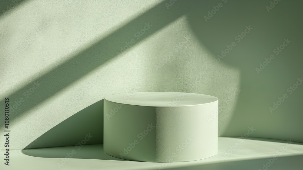 A pastel green pedestal surrounded by soft shadows